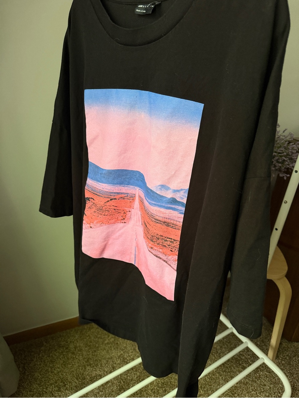 ASOS DESIGN Curve Black Oversized T-Shirt US 26 Roadtrip Desert Graphic Tee